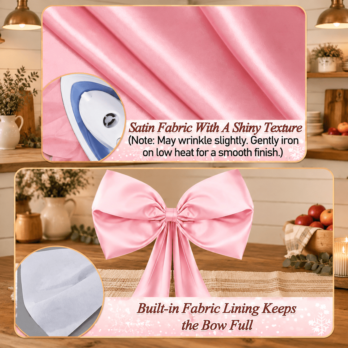 Extra Large Christmas Tree Topper Bow, Pink, 10.2ft Long Ribbons for 9-12ft Trees