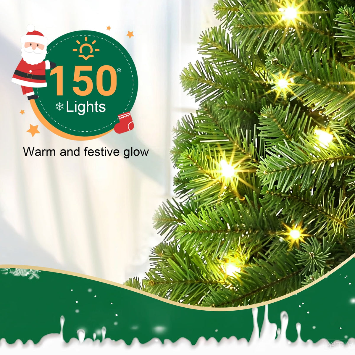 4ft Pre-Lit Artificial Christmas Trees, Green Xmas Tree with Realistic 200 Branch Tips & 150 Warm White LED Lights Premium Holiday Pine Tree for Festival Home, Office Decor, Indoor
