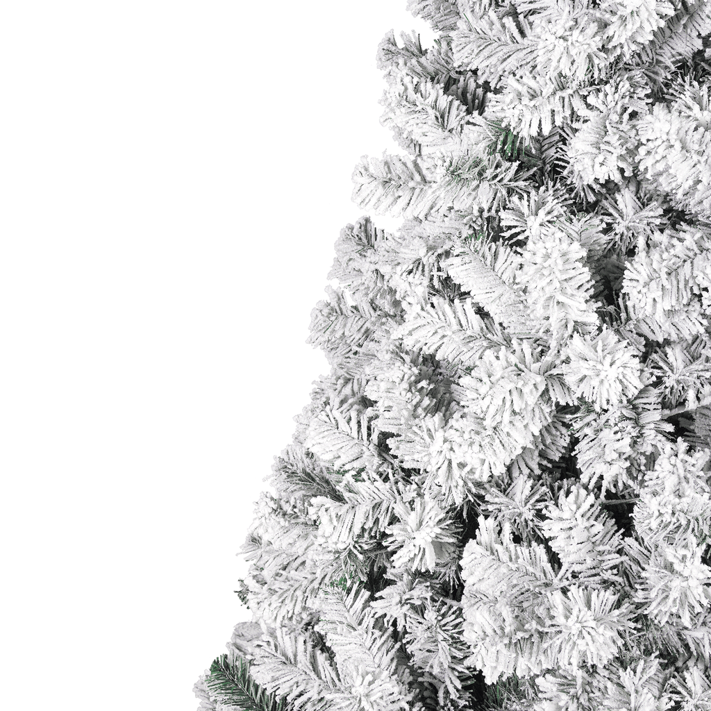 Yexmas 7.5ft Pre-Lit Snowflake Flocked Christmas Tree,8 Modes LED Lights,Artificial Xmas Tree with Storage Bag