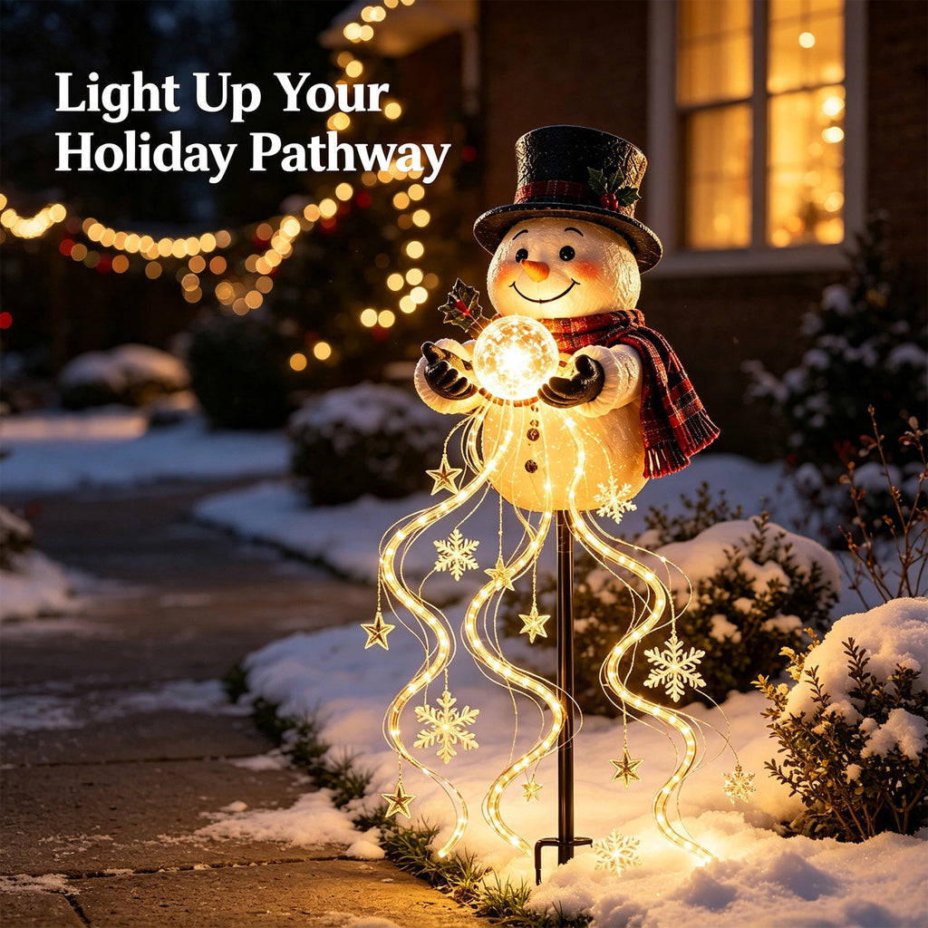 Clearance Christmas Solar Santa Magic Fountain Light - 32" Flowing Snowflake LED Garden Stake Light, Christmas Decorations Outdoor for Yard Porch