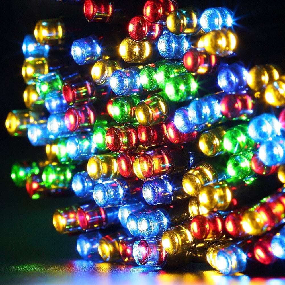 QiShi Christmas Lights Solar String Lights 72ft 200 LED Fairy Lights 8 Modes Ambiance Lighting for Outdoor Patio Lawn Landscape Garden Home Wedding (Multi-Color)-2PACK
