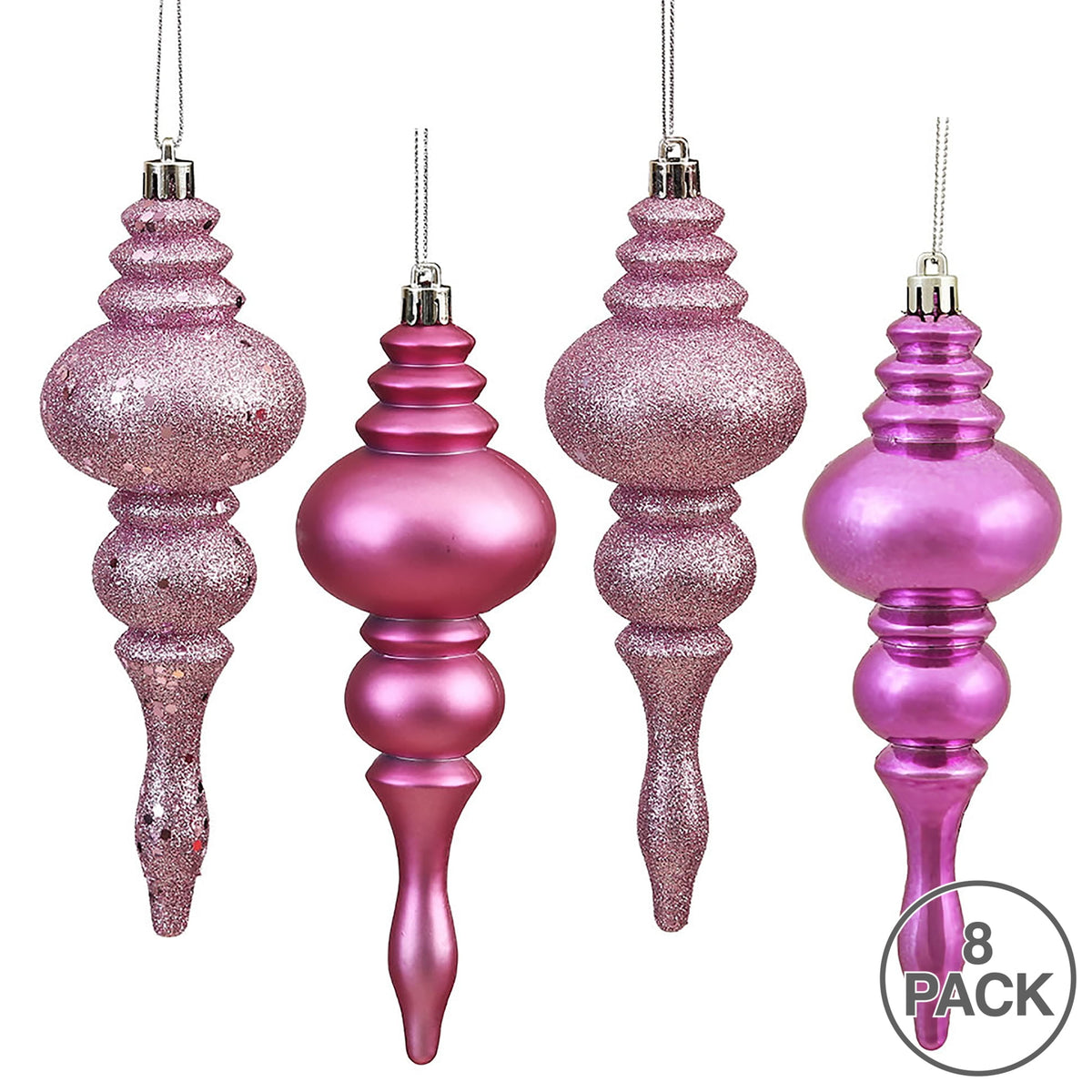 Vickerman 7" Mauve 4-Finish Finial Ornament, 8 per Box