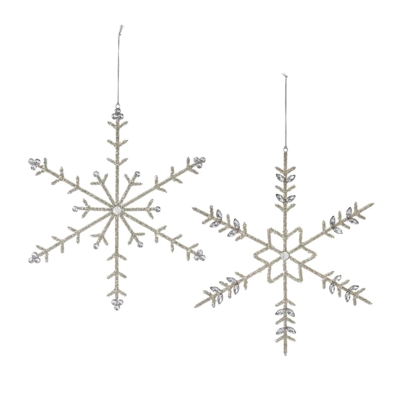 Melrose International Jeweled Snowflake Ornaments Set - Metal Snowflakes with Red Accents - Holiday Tree Decorations 6 or 12 Pack Silver