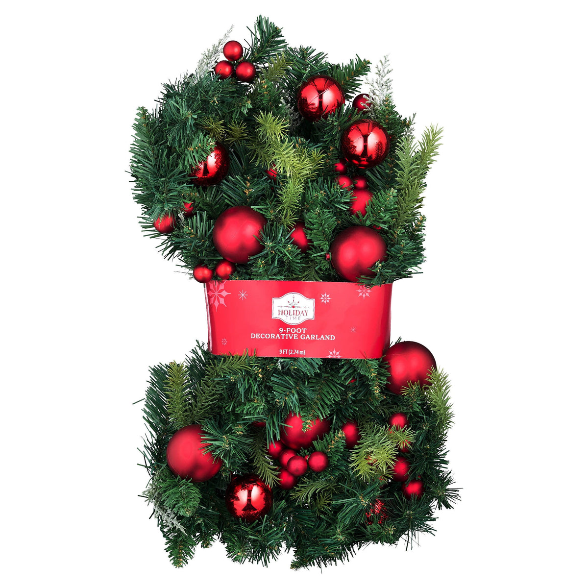 Decorative Evergreen Unlit Artificial Christmas Garland, Green and Red, 9', by Holiday Time