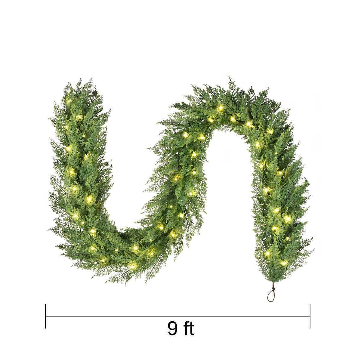 My Texas House Cypress Pre-Lit Warm White LED Artificial Christmas Garland, Green, 9'
