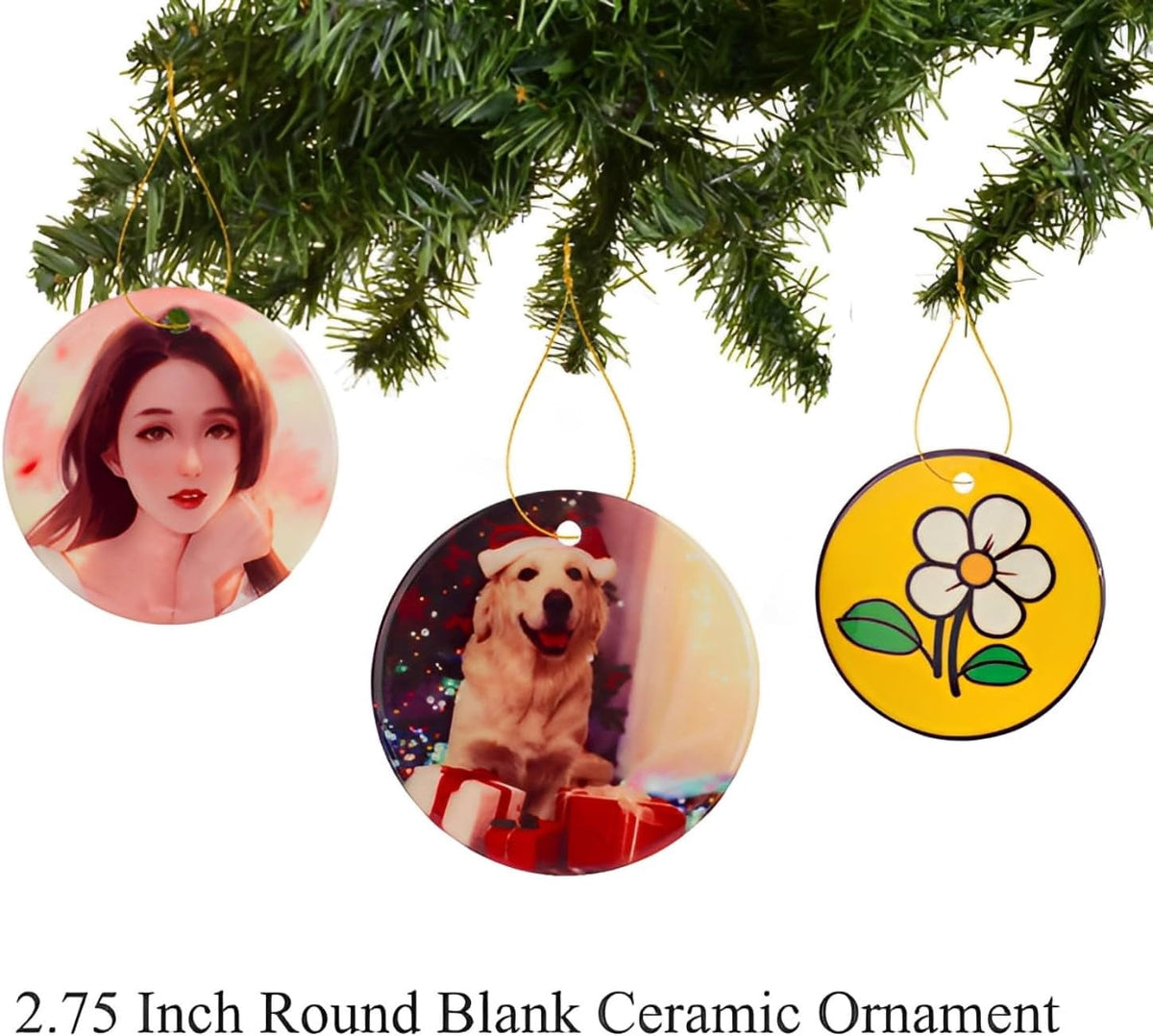 100 Pack Blank Ceramic Ornament Christmas Tree Decor Disc Ornament for Sublimation Sublimation Blanks Blank Ceramic OrnamentsBulk (2.75" Round) (100)