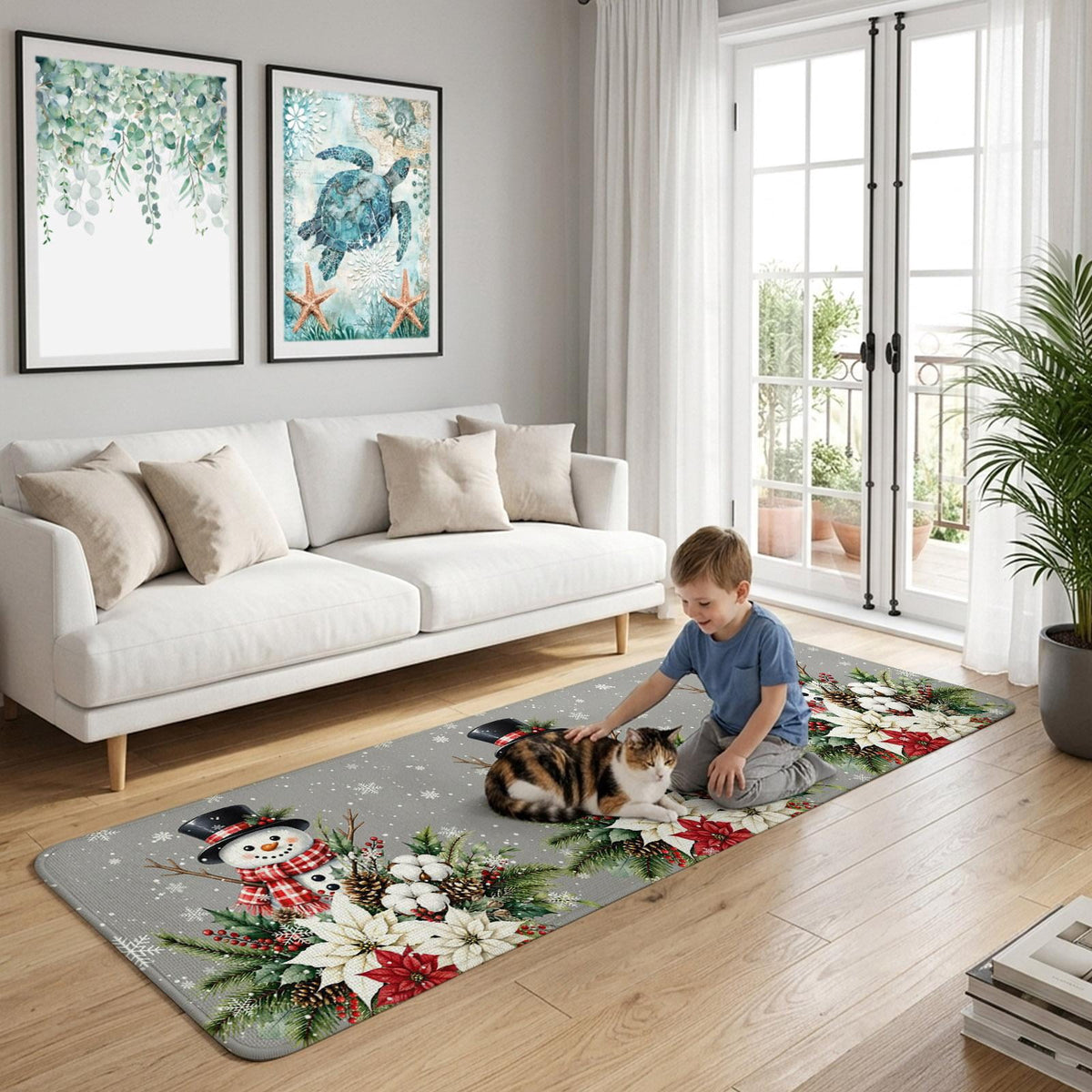 Red Truck Christmas Washable Area Rugs for Living Room Bedroom, Large Non Slip Indoor Floor Carpet Absorbent Xmas Tree Gnomes Navy Blue Snowflake Door Mat Rugs for Bathroom Entryway 63"x90.6"