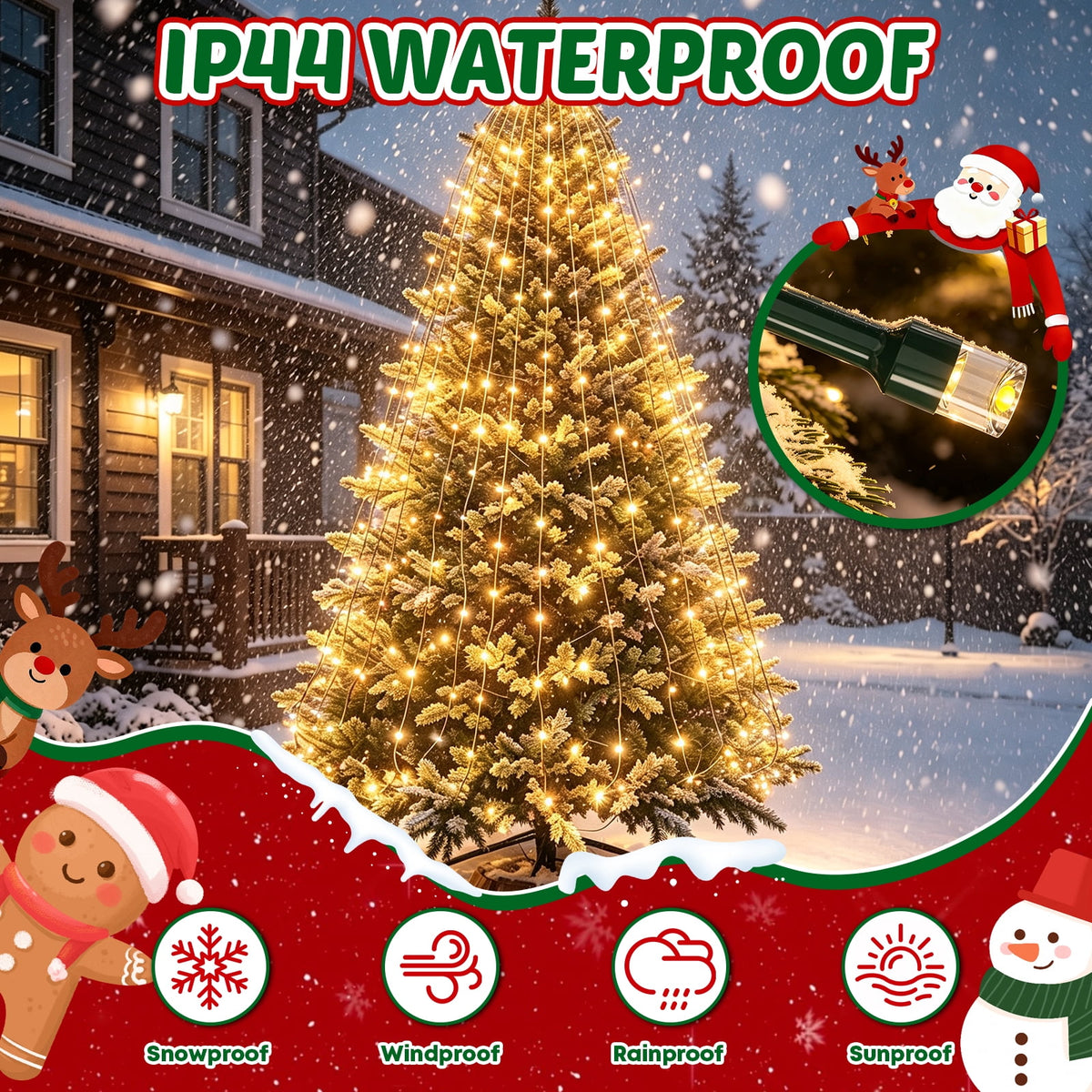 Christmas Tree Lights with Ring, 400 LED Cool White Tree Ring Light, 16 Strands 6.6FT Cascade with Remote & Timer for Indoor Xmas Tree Decor