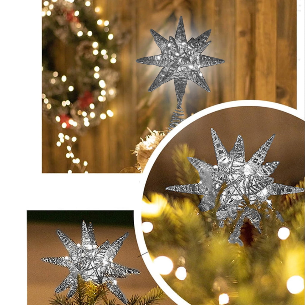 Christmas Tree Topper, LED Lighted Tree Topper, 11.41Inches Double-Layer Glitter Metal 3D Decorations Lights, Ornaments for Home Party(Gold)