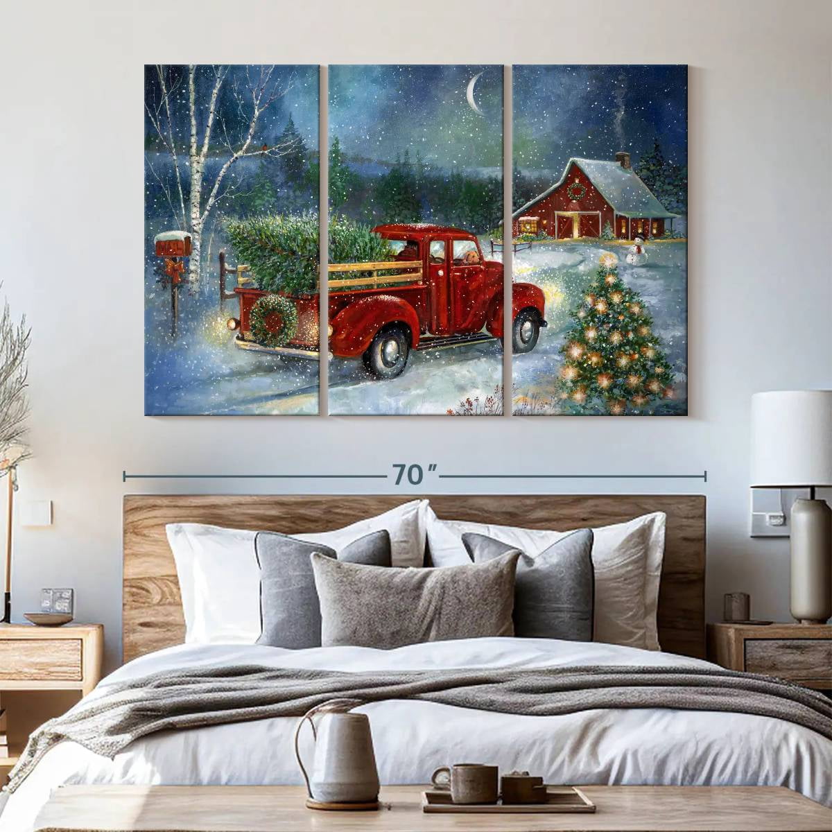 Elephant Stock Moonlit Skaters Wall Art - Horizontal Multi Panel Canvas - Living Room Wall Decor - Holiday Multi Panel - Blue And White Decor By Marilyn Dunlap - 74" x 48"