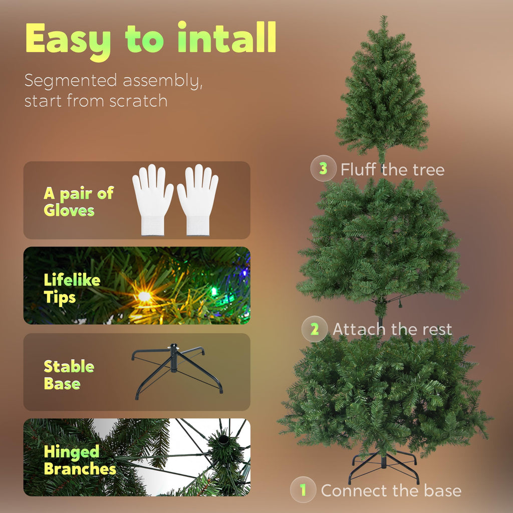 Joyfy 6 FT Prelit Slim Christmas Tree with 250 RGB Lights,App & Remote Control,Hinged Branches,Gloves & Metal Base Included,Easy Setup,Realistic Artificial Pencil Tree for Xmas Indoor Holiday Decor