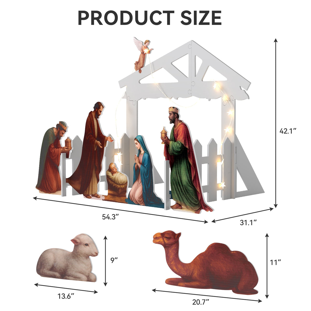 10 PCS Outdoor Nativity Scene Lighted Christmas Family Yard Decoration Nativity Sets Weatherproof, White