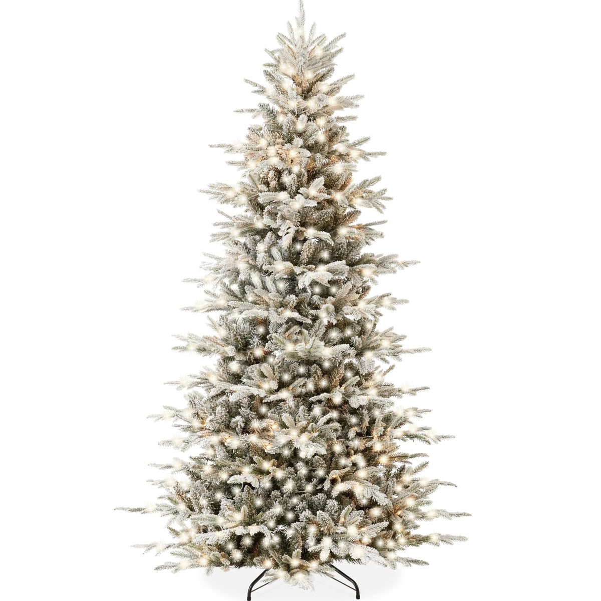 Mayhihi 7 ft Pre-Lit Flocked Christmas Tree, Artificial Tree with 400 Multicolored & White LED Lights, 2086 PE & PVC Branches