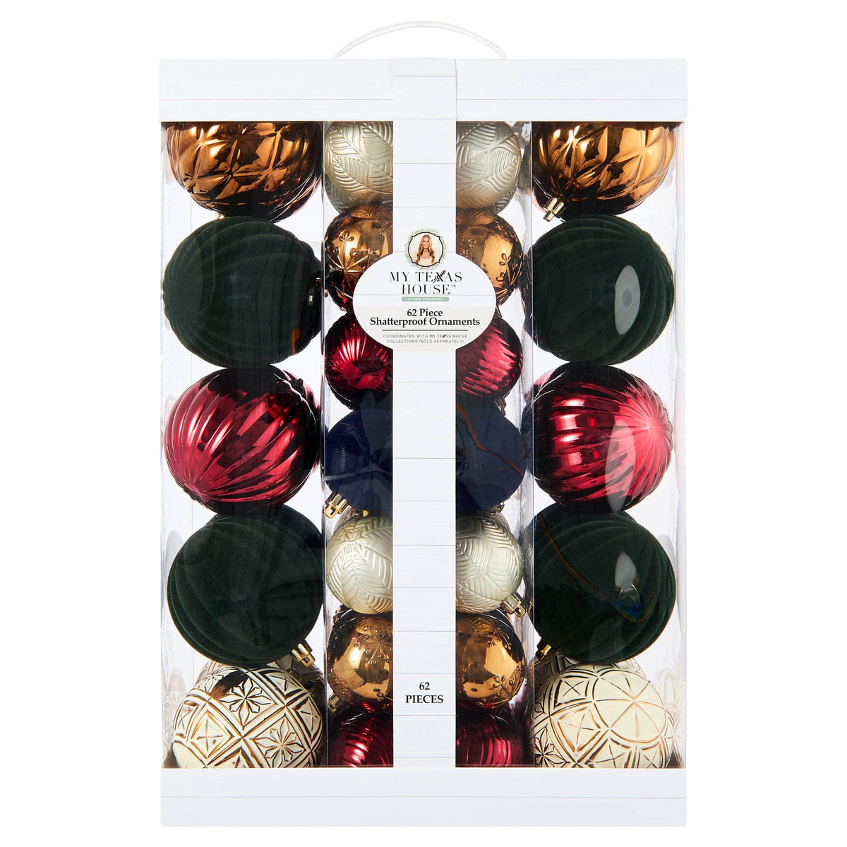 My Texas House 62-Count Gold and White Shatterproof Christmas Ornaments