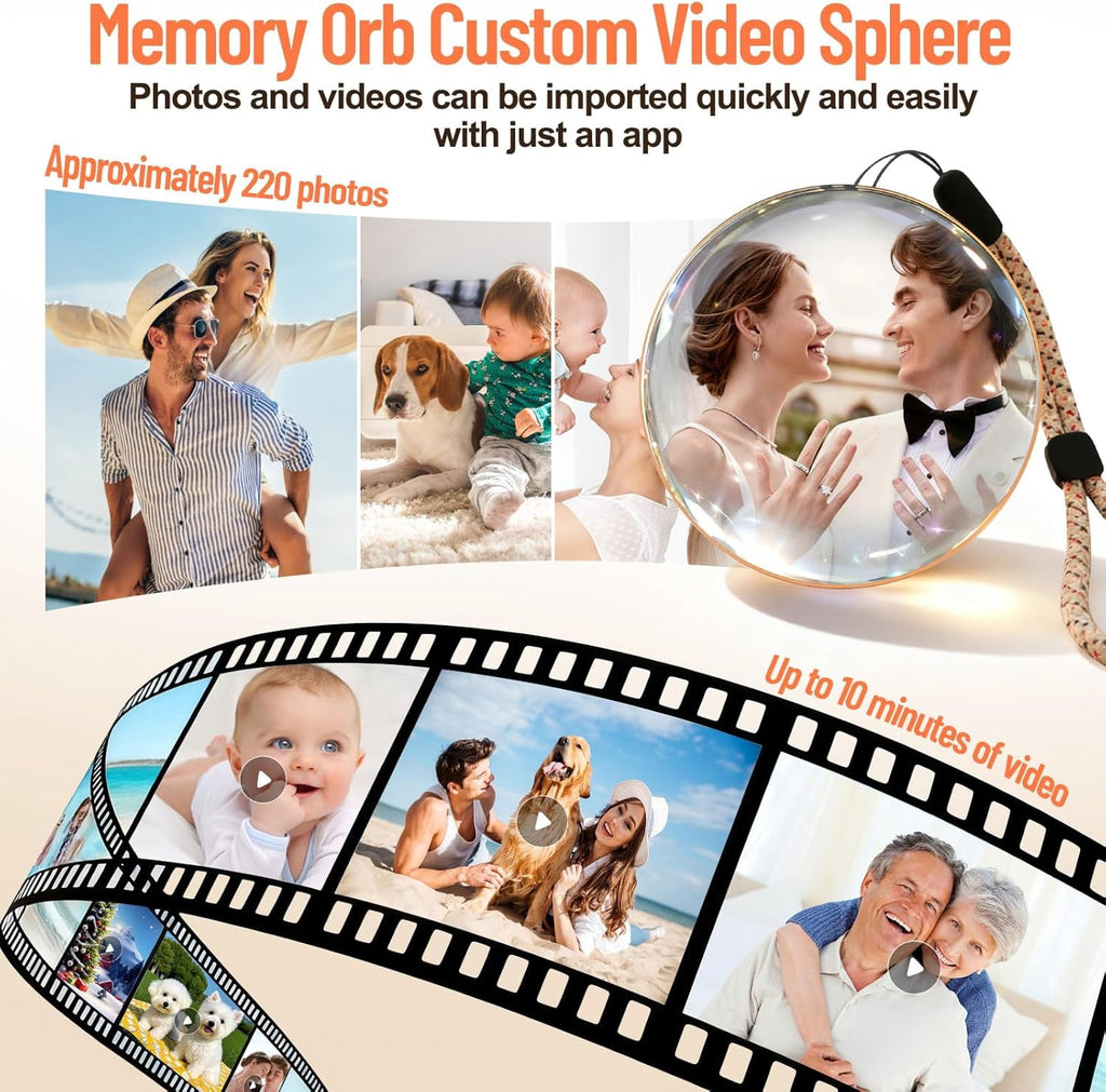 Memory Orb Video Player, K9 HD Screen,4GB Digital Frame, Rechargeable Crystal Ball Keepsake for Wedding, Anniversary, Pet Memorial & Valentine's Gift