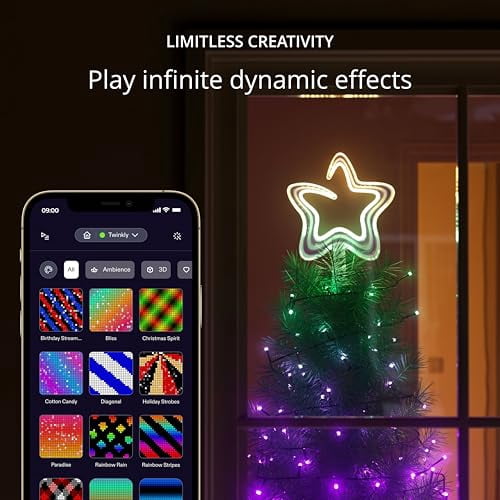 Twinkly Tree Topper, Bright Christmas Tree Topper, Star Topper with 76 Mappable RGB LEDs, USB Type C, Smart Multicolor LED Lights, Compatible with Alexa and Google Home, App Mappin