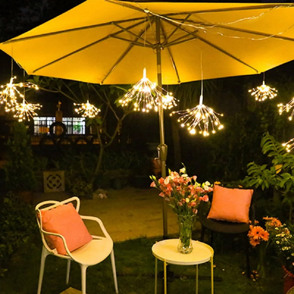 200 LED Firework Lights Wire Starburst String Lights Fairy Lights, Christmas Decorative Hanging Lights for Party Patio Bedroom Christmas Decoration, Warm White