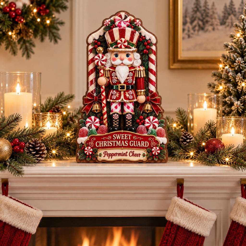 Sweet Christmas Guard Tabletop Decor With Peppermint Nutcracker