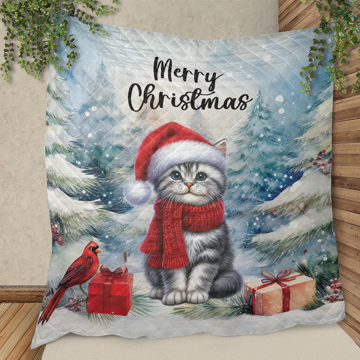 Merry Christmas Sphynx Enjoys Catmas Winter Xmas Holiday Quilt Bedding Set Cat Lover Kitten Owner Gifts Idea 1 Blanket Bed Cover 2 Pillowcases - 02022