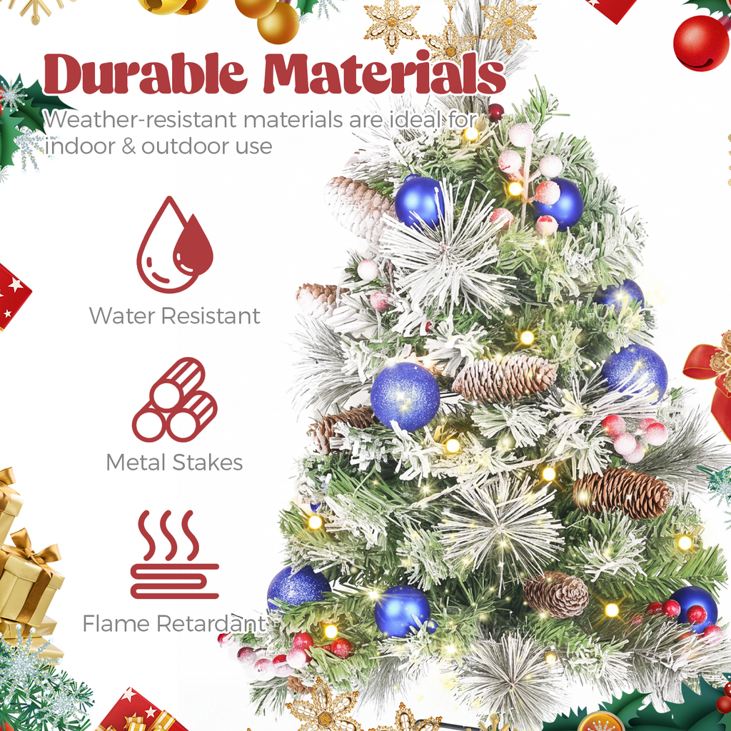 2 Pack 30 inch Prelit Outdoor Christmas Tree, Small Pre-Decorated Green Xmas Tree with Cones & Red Berries, 30 Warm Lights, Urn Filler Holiday Decor for Entrance Driveway, Yard, Garden