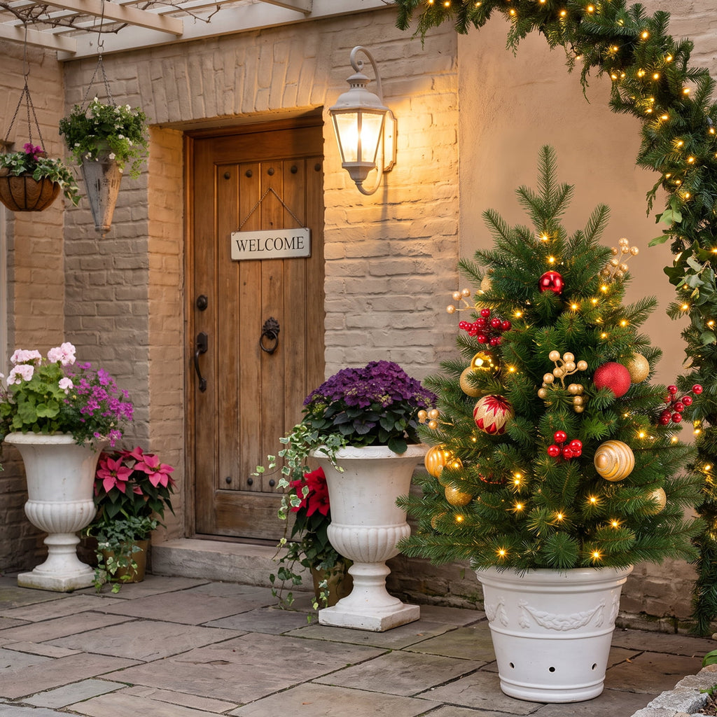 2 Pack 30 inch Prelit Outdoor Pathway Christmas Tree, Artificial Small Xmas Tree with Dual Color Berries & Balls, 30 Battery Operated Warm Lights for Holiday New Year Winter Patio Driveway Yard Lawn