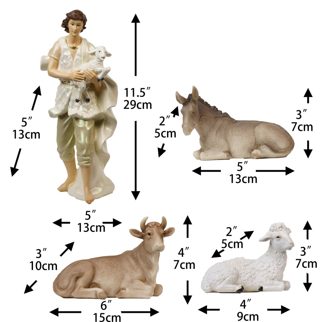 Zayton 11-Piece Nativity Set 8" Light Gold Resin Holy Family Figurines Nativity Scene Tabletop Christmas Decor