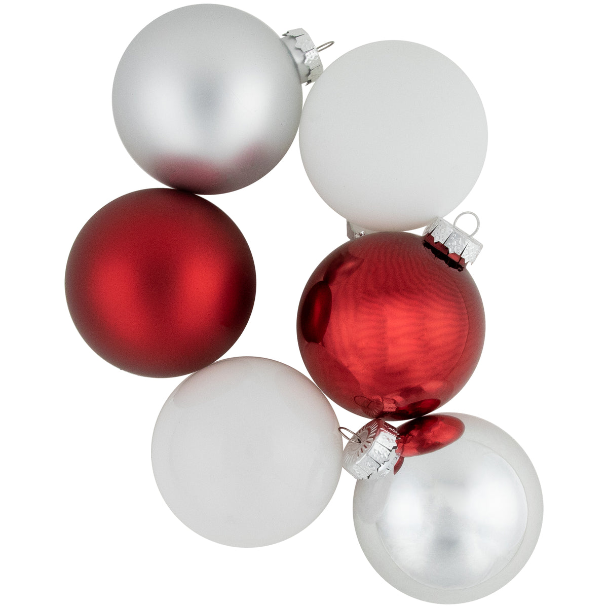 Northlight 72ct Red, Silver and White Shiny and Matte Glass Ball Christmas Ornaments 3.25-4"