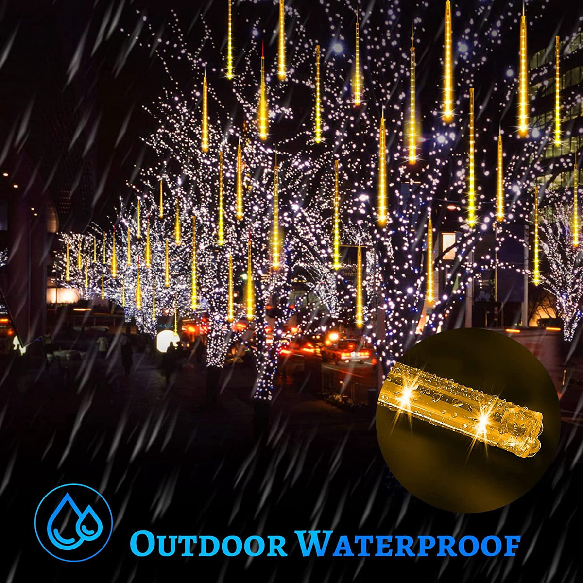 Christmas Lights, Christmas Lights Outdoor, Meteor Shower Lights 12 Inch 8 Tube 192 LED, Raindrop Snowfall Lights for Tree Yard Party Patio Christmas Decorations Lights, Blue