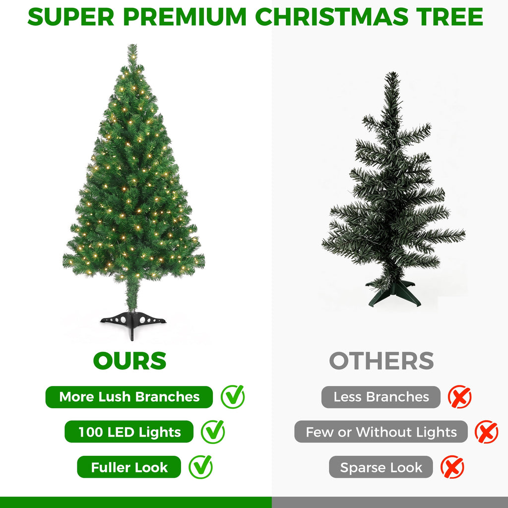 Leyaron Christmas Tree with Lights, 4FT Artificial Small Mini Christmas Tree Decorations for Indoor Holiday Xmas Home Decor, Green