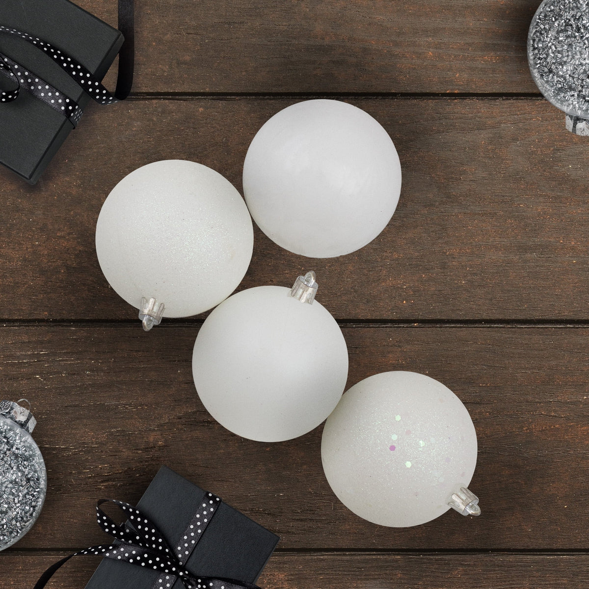 Northlight Shatterproof 4-Finish Christmas Ball Ornaments 2.5" (60mm) - Winter White - 60ct