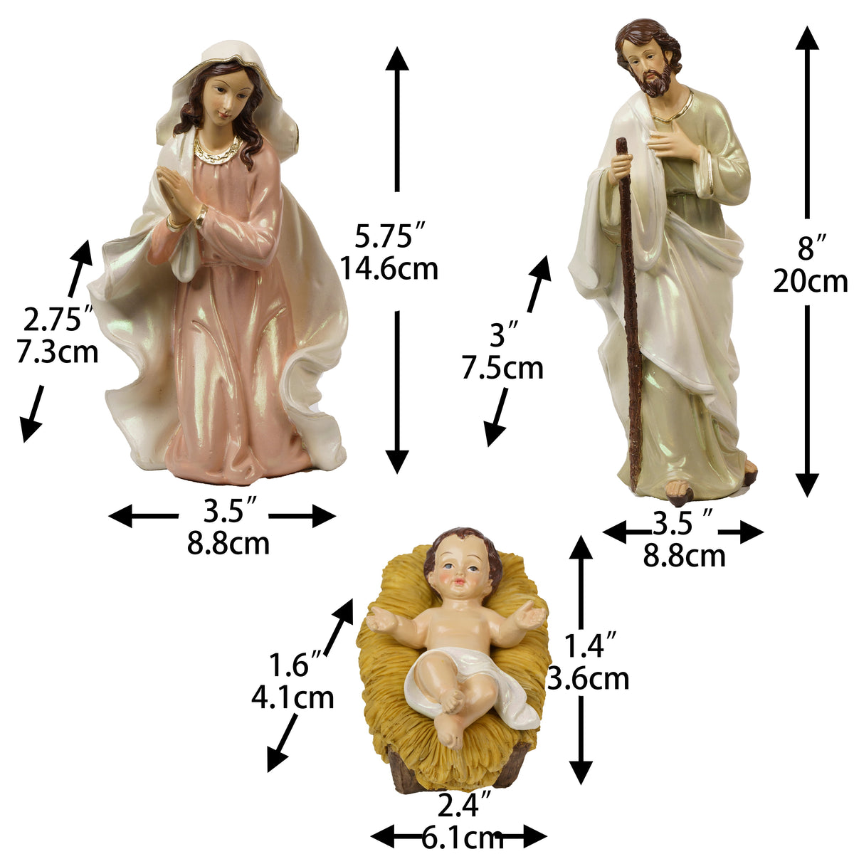 Zayton 11-Piece Nativity Set 8" Light Gold Resin Holy Family Figurines Nativity Scene Tabletop Christmas Decor