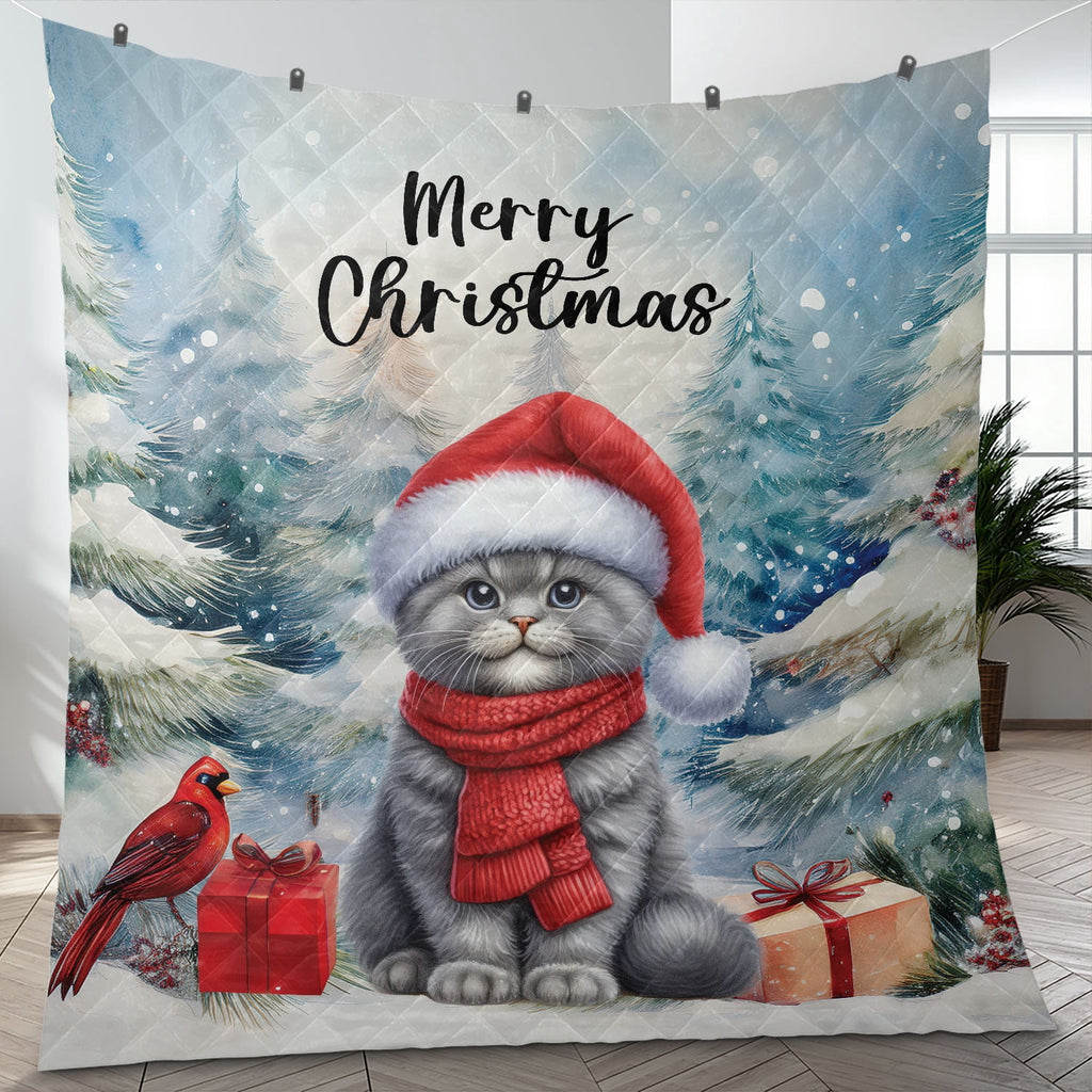 Merry Christmas Sphynx Enjoys Catmas Winter Xmas Holiday Quilt Bedding Set Cat Lover Kitten Owner Gifts Idea 1 Blanket Bed Cover 2 Pillowcases - 02022