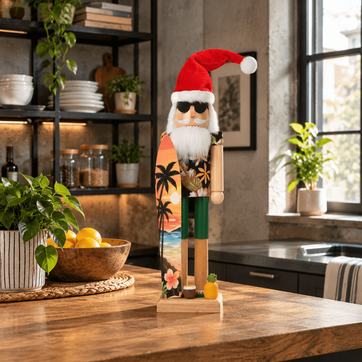 15 Inch Wooden Santa Nutcracker Tropical Christmas Decoration