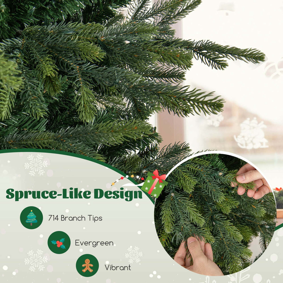 Costway 6 FT Artificial Christmas Tree with 714 Branch Tips 260 LED Lights 3 Timers Remote