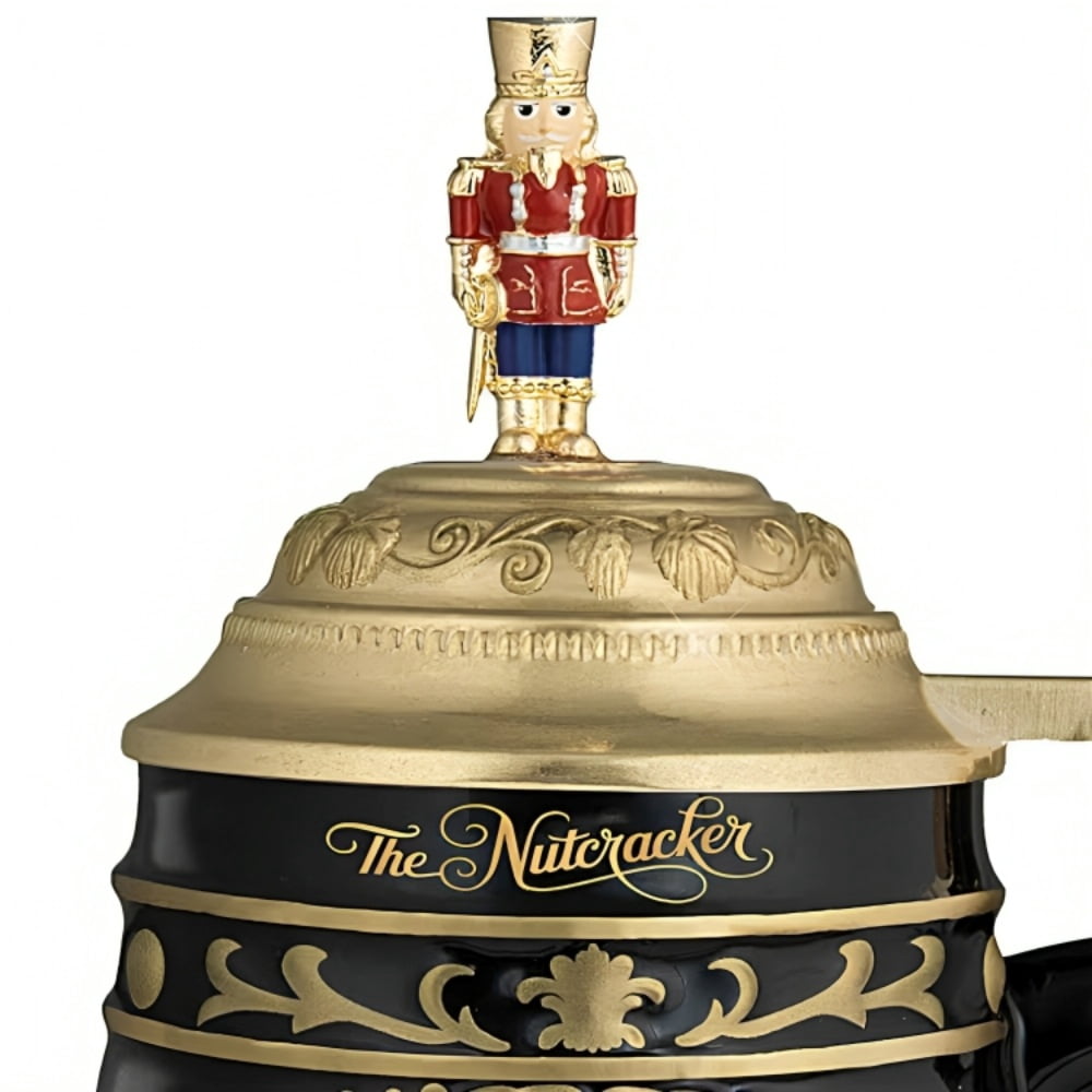 The Bradford Exchange The Nutcracker Porcelain Christmas Stein with Sculpted Topper, Gold-Toned Lid, 24 oz Collectible Barware or Holiday Decor Handcrafted Heirloom Porcelain 8.25-inches