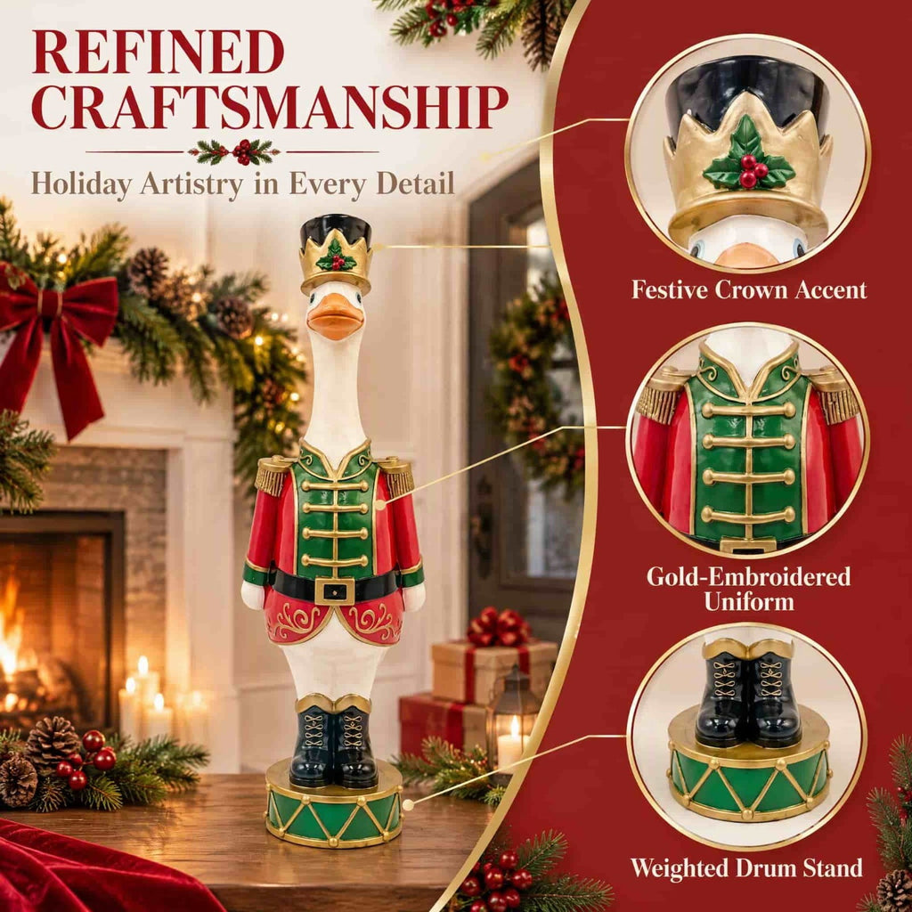 Qiulaii Christmas Faux Nutcracker Resin Statue, Festive Soldier Figurine for Mantel Porch Shelf Holiday Home Decor