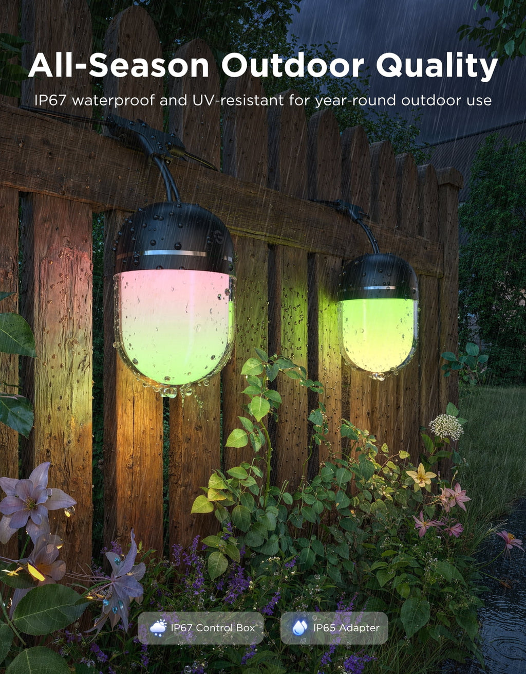Govee Outdoor Chromatic String Lights, 65.6ft RGBIC Outdoor Lights, 55 RGB LEDs per Bulb, Uni-IC Control, 111+ Scenes, IP67 Waterproof, String lights compatible with Alexa, Google, Matter, App