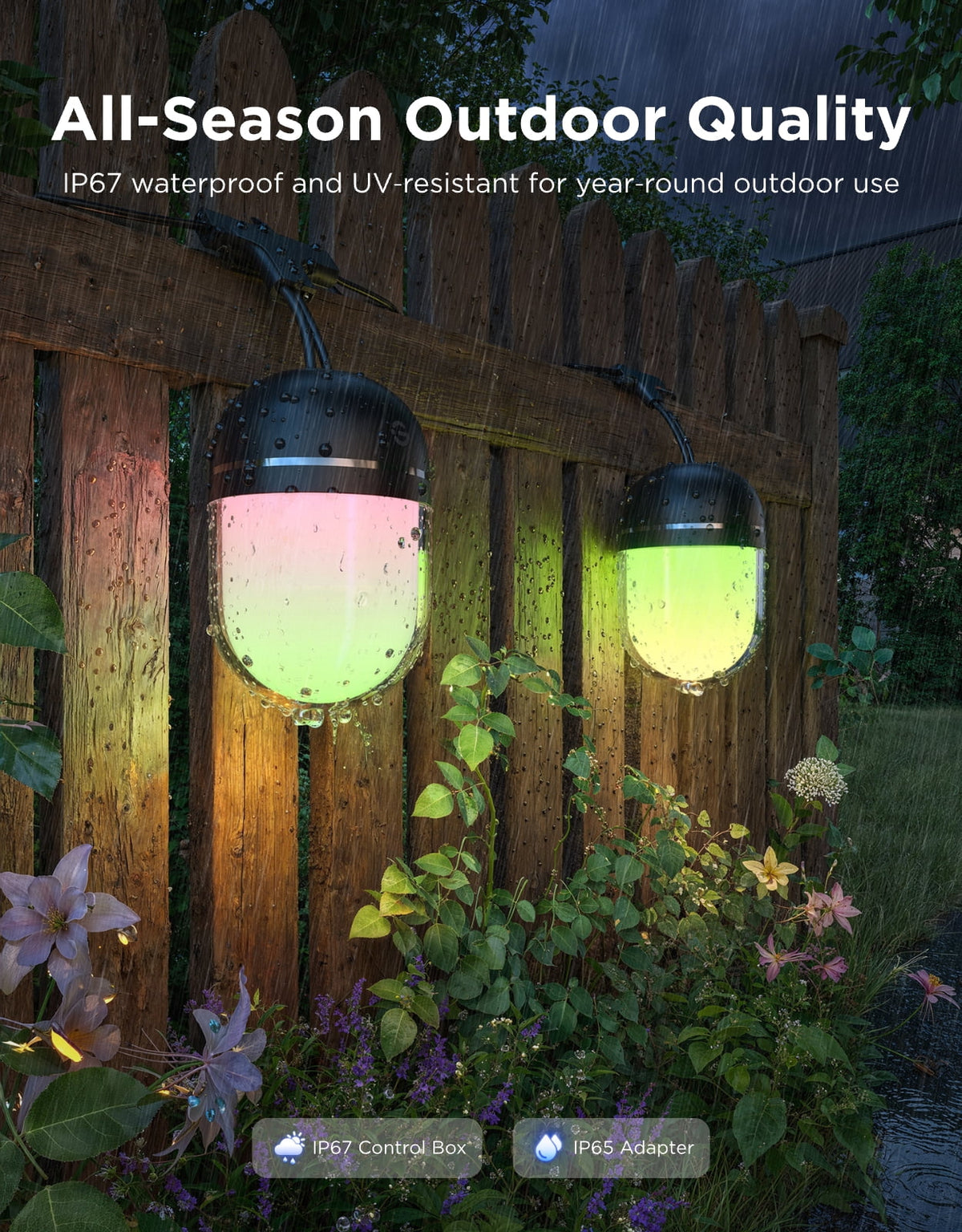 Govee Outdoor Chromatic String Lights, 65.6ft RGBIC Outdoor Lights, 55 RGB LEDs per Bulb, Uni-IC Control, 111+ Scenes, IP67 Waterproof, String lights compatible with Alexa, Google, Matter, App