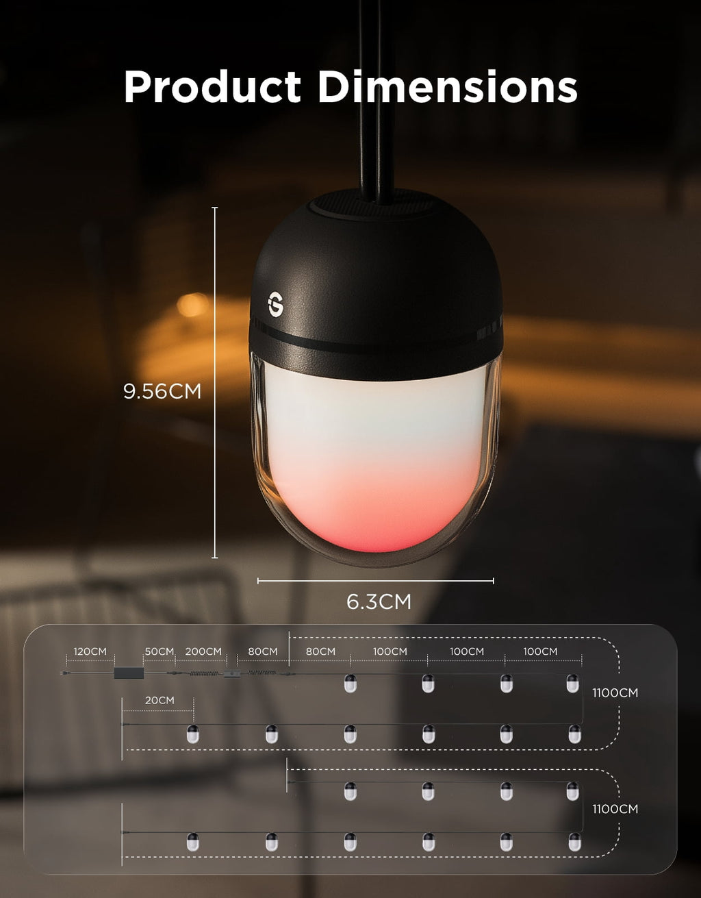 Govee Outdoor Chromatic String Lights, 65.6ft RGBIC Outdoor Lights, 55 RGB LEDs per Bulb, Uni-IC Control, 111+ Scenes, IP67 Waterproof, String lights compatible with Alexa, Google, Matter, App