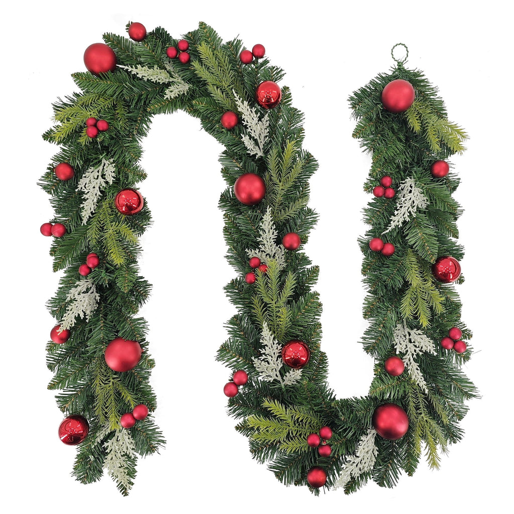 Decorative Evergreen Unlit Artificial Christmas Garland, Green and Red, 9', by Holiday Time