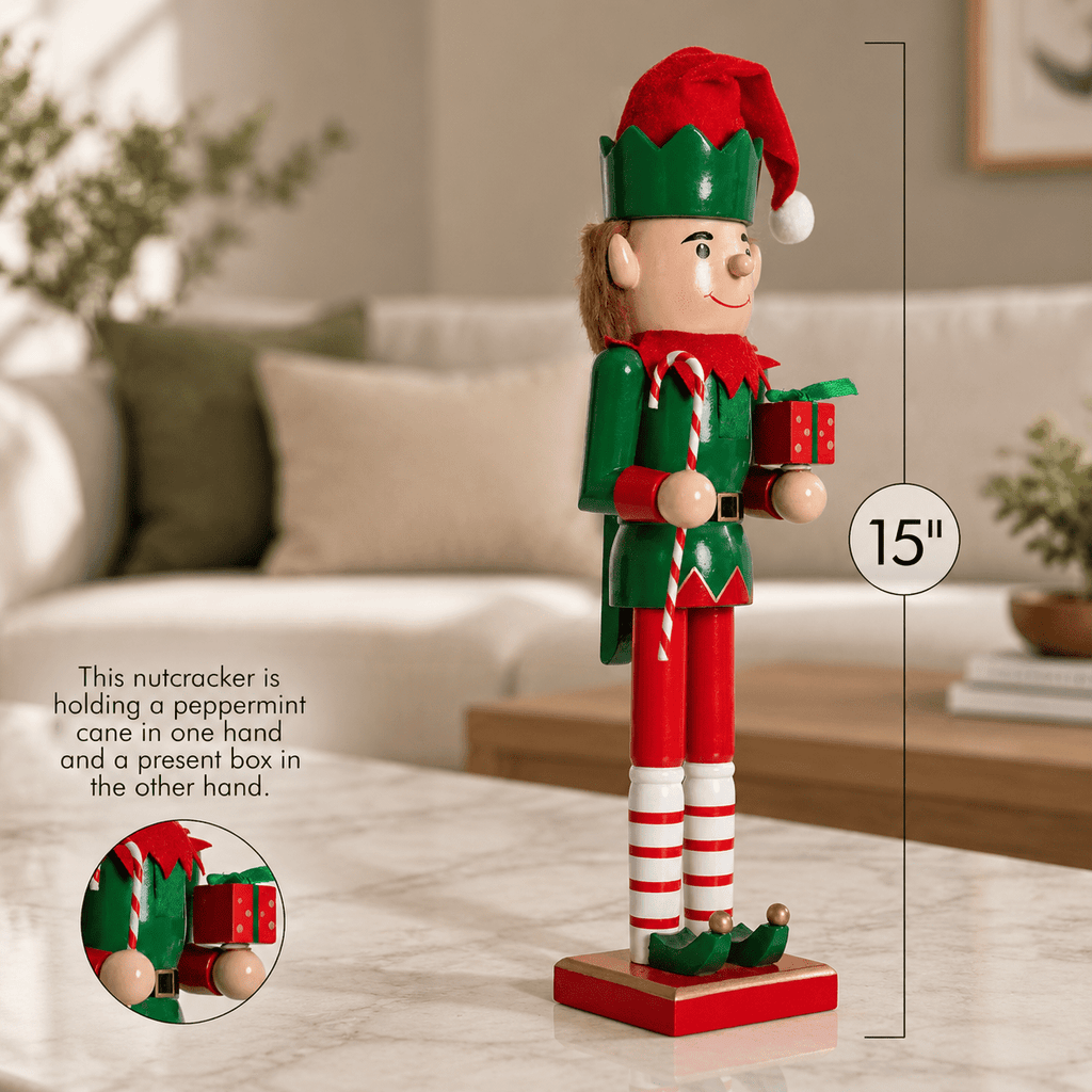 15.75 Inch Wooden Christmas Nutcracker Decorative Holiday Figure