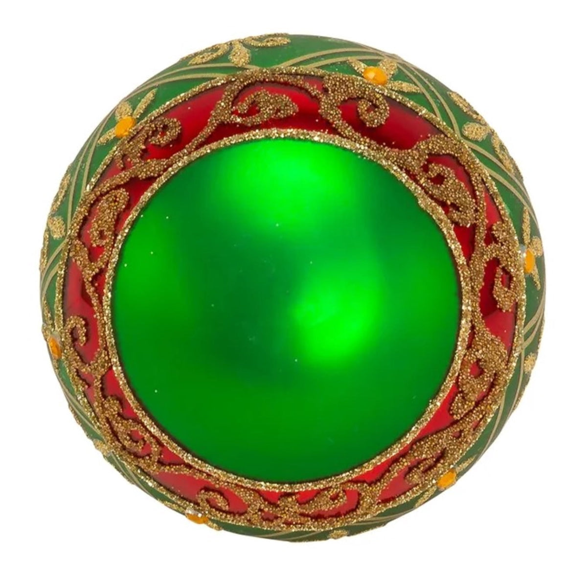 Kurt Adler 80MM Green Glass Ball Ornament With Fleur-De-Lis, 6-Piece Box - 3.15"