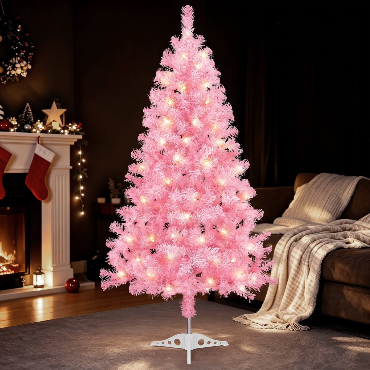 Leyaron Christmas Tree with Lights, 4FT Artificial Small Mini Christmas Tree Decorations for Indoor Holiday Xmas Home Decor, Green
