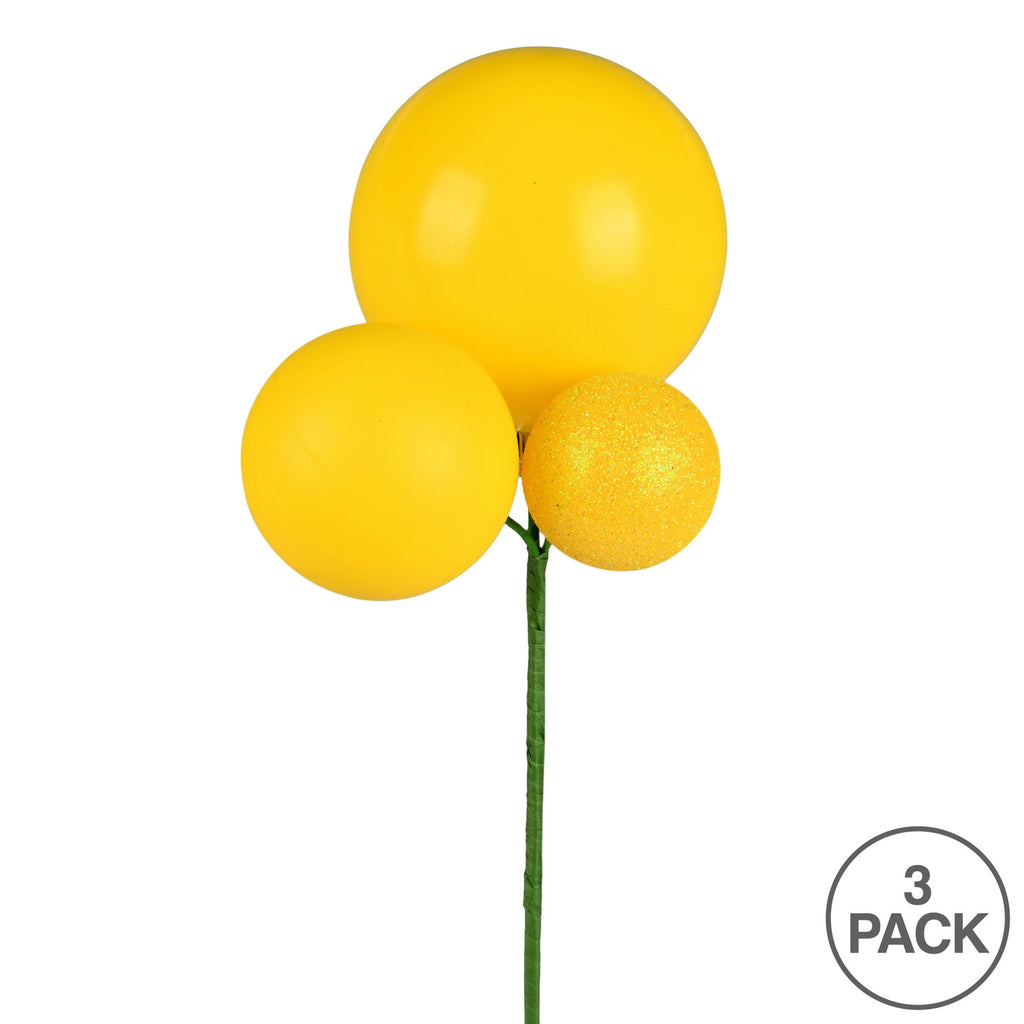 Vickerman 18" Honey Gold Orn Pick 3 per Bag. Features shiny, matte and glitter ornaments.