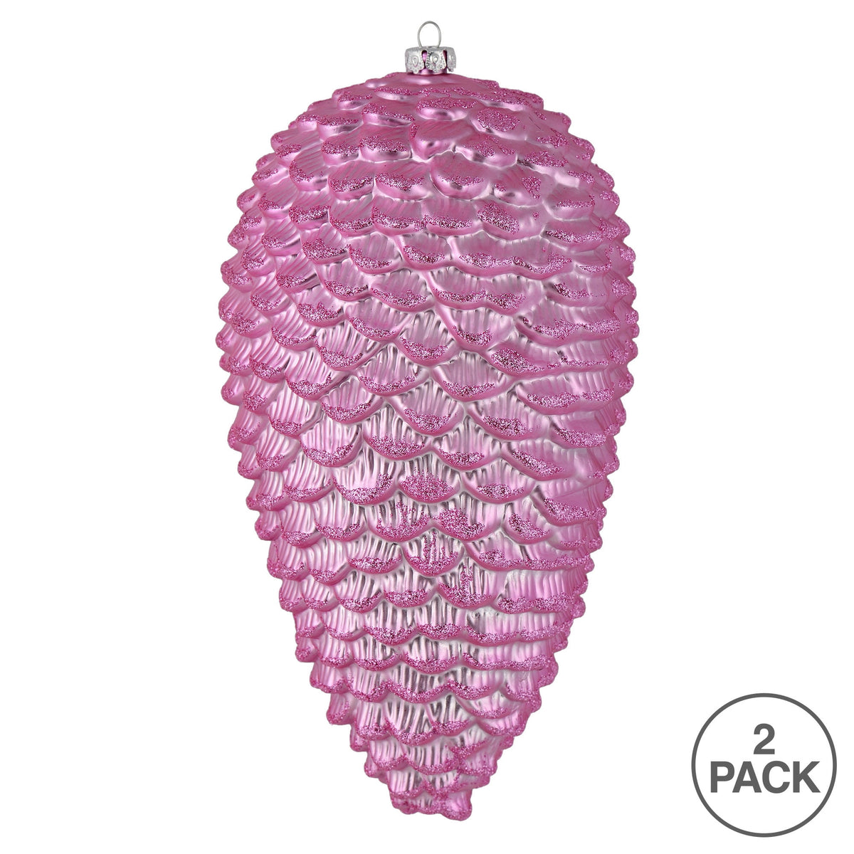Vickerman 10" White Matte Glitter Pinecone Christmas Ornament, Pack of 2