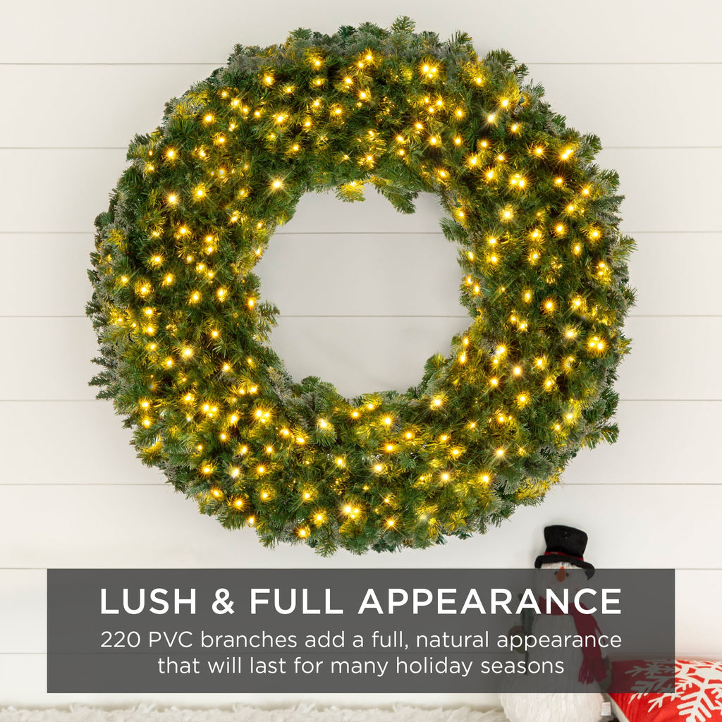 Best Choice Products 48in Artificial Pre-Lit Fir Christmas Wreath Decoration w/ 250 LED Lights, 714 Tips, Power Plug-In