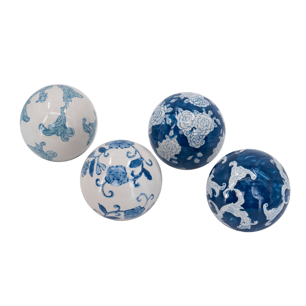 A&B Home Floral Orbs - Set of 4 - Blue/White
