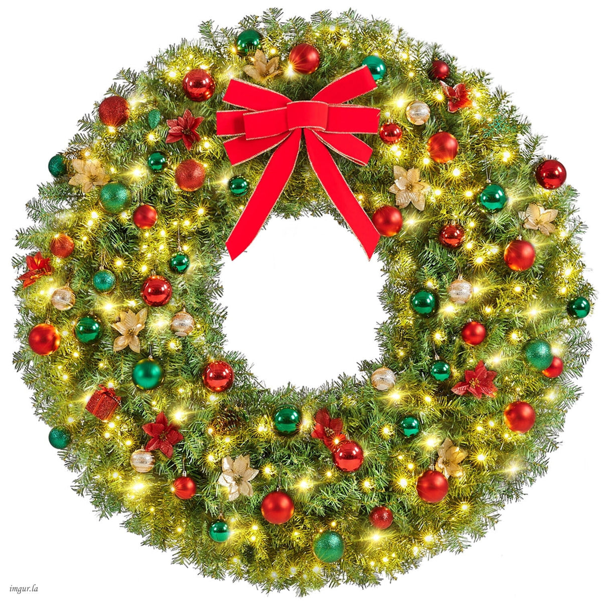 Alden Design 48in Pre-lit Fir Christmas Wreath for Door with 200 LED Lights & 720 Tips, Green