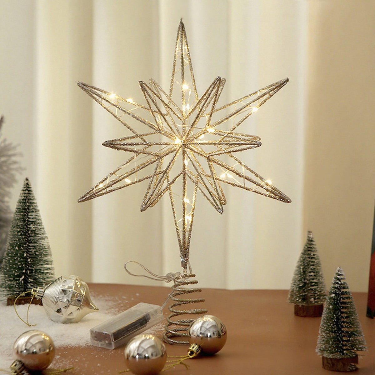 AuroraX Gold Room Lights Glitter Fall Stars Led Christmas Tree Topper Indoor Home Christmas Room Bedroom Decor