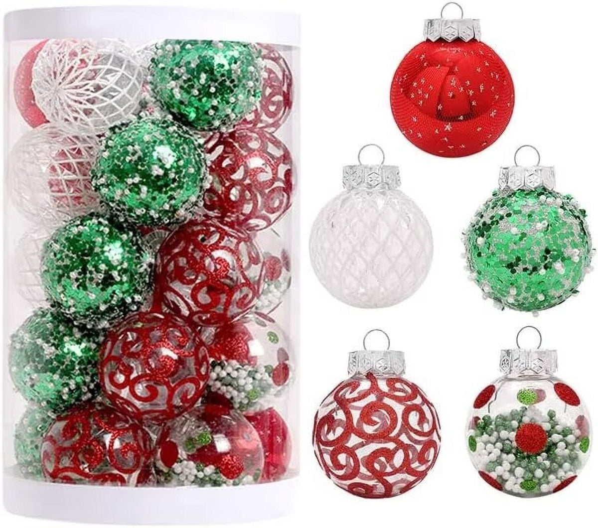 BENESKY 25 pcs Christmas Tree Ornament Balls, 2.4" Clear Shatterproof Christmas Decoration Balls, PET Painted Christmas Ball Set for Christmas Tree Decorations, Red & Gold